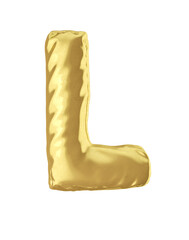 Letter L. Balloon alphabet 3d render golden.