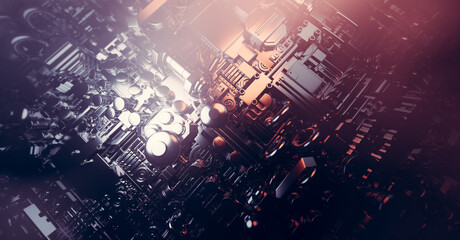 Cyberpunk or steampunk industrial background