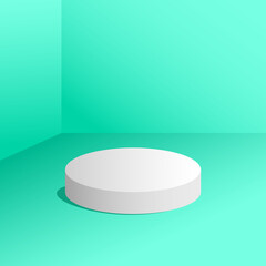 green studio background. 3D Rendered Product Stand.