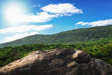 Fototapeta premium Big boulders on the mountain and there is a beautiful sky.