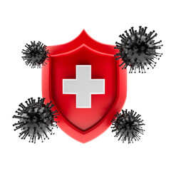 Symbol Protection Shield Corona Virus Free, covid-19 logo.  Illustration 3D, Art 3D.