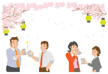 花見　宴会　缶ビール　乾杯　男女4人