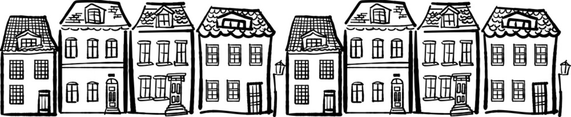 街並みフレームモノクロイラスト