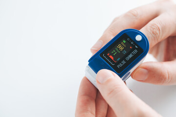 Pulse Oximeter finger digital device to measure oxygen saturation in blood.