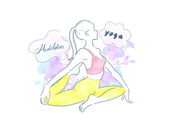 ヨガをする女性／黄色