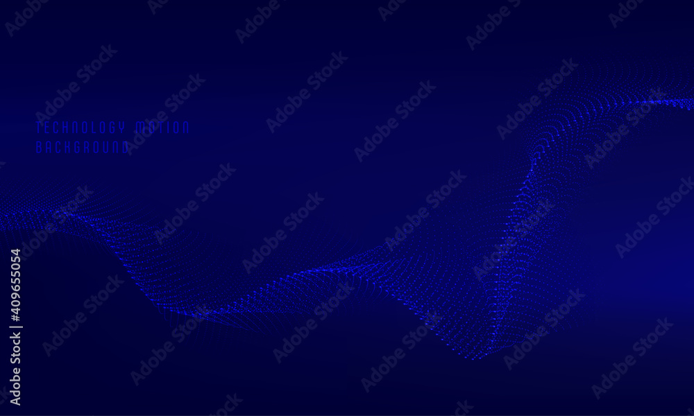 Poster abstract blue technology particle motion effect of line wavy design template. movement of futuristic
