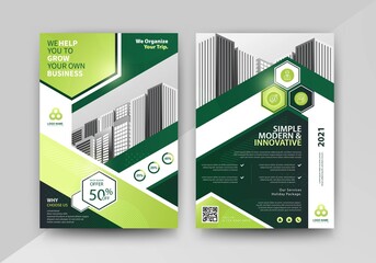 Abstract Geometric Business vector template for Brochure, Annual Report, Magazine, Poster, Corporate Presentation, Portfolio, Flyer, Market, infographic with green color size A4, front and back