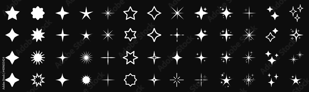 Wall mural set glitter stars icons, rating star signs collection – stock vector