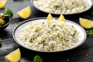Greek Feta cheese Rice with lemon zest and herbs