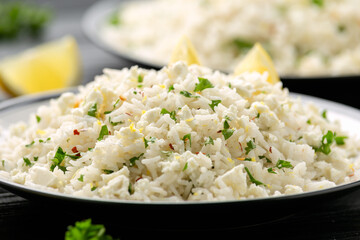Greek Feta cheese Rice with lemon zest and herbs