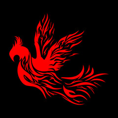 Phoenix Mascot Logo with Black Background. Flying Phoenix Fire Bird abstract Logo design vector template. Eagle Logotype concept icon. Vector illustration