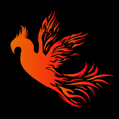 Phoenix Mascot Logo with Black Background. Flying Phoenix Fire Bird abstract Logo design vector template. Eagle Logotype concept icon. Vector illustration