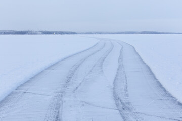 Empty ice skating track at the lake