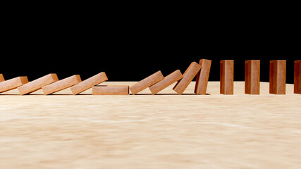 3d illustration dominoes falling after ball knocks first one