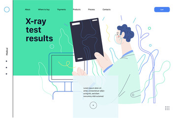 Medical tests web page template - x-ray test - modern flat vector concept digital illustration of x-ray image - a doctor looking at the radiograph , in the medical office or laboratory