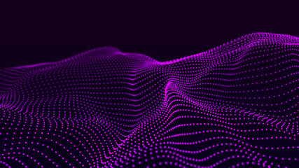 Background big data visualization futuristic technology. Abstract Music background. Beautiful motion waving dots texture with glowing defocused particles. 3d rendering
