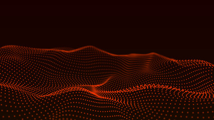 Background big data visualization futuristic technology. Abstract Music background. Beautiful motion waving dots texture with glowing defocused particles. 3d rendering