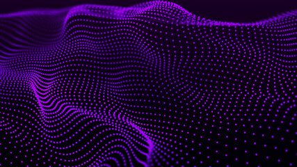 Background big data visualization futuristic technology. Abstract Music background. Beautiful motion waving dots texture with glowing defocused particles. 3d rendering