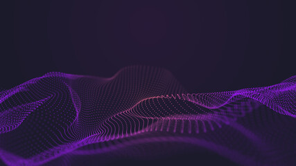 Background big data visualization futuristic technology. Abstract Music background. Beautiful motion waving dots texture with glowing defocused particles. 3d rendering