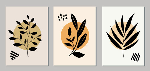 Set of Abstract shapes with floral elements for wall decor