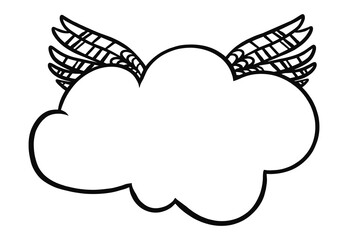 Cloud with wings logo for coloring. Doodle.