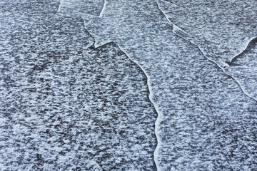 Frozen lake surface and snow