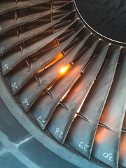 Close up view of aircraft engine, turbo fan type