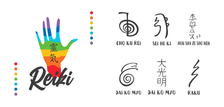 Reiki symbol. Sacred sign. Esoteric. A set of sacred Reiki signs. Alternative medicine. Vector illustration.