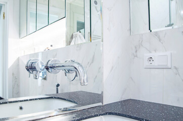 modern shower with mirror in the bathroom