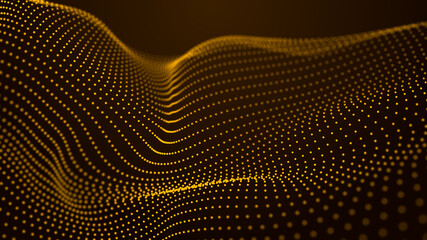 Background big data visualization futuristic technology. Abstract Music background. Beautiful motion waving dots texture with glowing defocused particles. 3d rendering