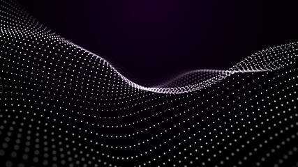 Background big data visualization futuristic technology. Abstract Music background. Beautiful motion waving dots texture with glowing defocused particles. 3d rendering