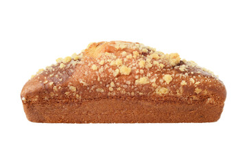 closeup isolated cinnamon loaf cake on white
