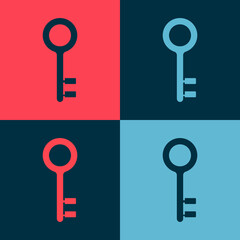 Pop art House key icon isolated on color background. Vector Illustration.