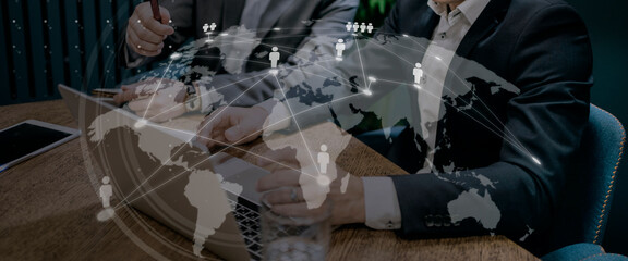 background business man work. copy space. global connection. social networks and the world map. network work. the concept of a startup.