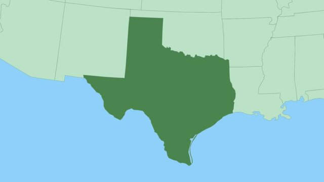 Map of Texas with pin of country capital. Texas Map with neighboring countries in green color.
