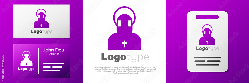 Poster logotype monk icon isolated on white background. logo design template element. vector.