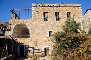 Stone house at the medieval village of Vathia in southeastern Laconia, Peloponnese region, Greece.