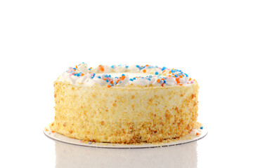 vanilla birthday cake on white
