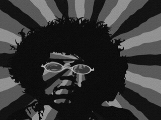 Black and white portrait of an afro american man face. Digital art illustration