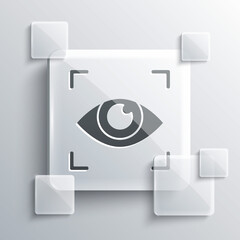 Grey Eye scan icon isolated on grey background. Scanning eye. Security check symbol. Cyber eye sign. Square glass panels. Vector.
