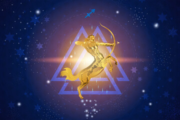 Obraz na płótnie Canvas Sagittarius horoscope sign in twelve zodiacs with astrology. Vector illustration
