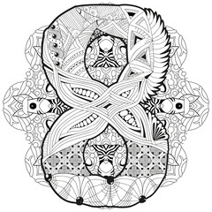 Mandala with numero eight for coloring. Vector decorative zentangle
