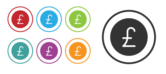 Black Coin money with pound sterling symbol icon isolated on white background. Banking currency sign. Cash symbol. Set icons colorful. Vector.