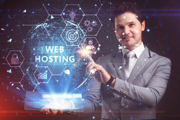 Web Hosting. The activity of providing storage space and access for websites. Business, modern...