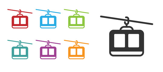 Black Cable car icon isolated on white background. Funicular sign. Set icons colorful. Vector.