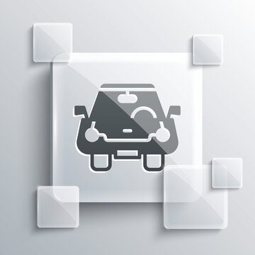 Grey Car icon isolated on grey background. Front view. Square glass panels. Vector.