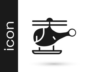 Black Helicopter aircraft vehicle icon isolated on white background. Vector.
