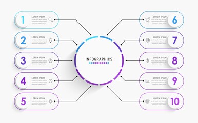 Vector Infographic label design template with icons and 10 options or steps. Can be used for process diagram, presentations, workflow layout, banner, flow chart, info graph.