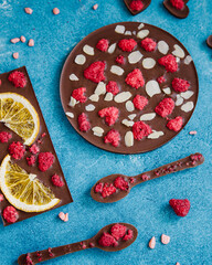 Diet dark chocolate without sugar based on cocoa and stevia with the addition of freeze-dried...