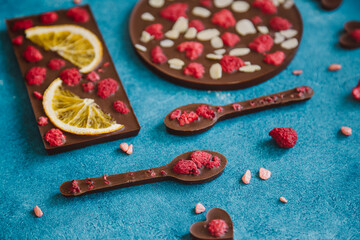 Diet dark chocolate without sugar based on cocoa and stevia with the addition of freeze-dried...